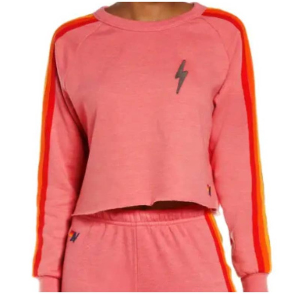 AVIATOR NATION Cropped Bolt Stitch Sweatshirt Pink Striped XS - Picture 3 of 7